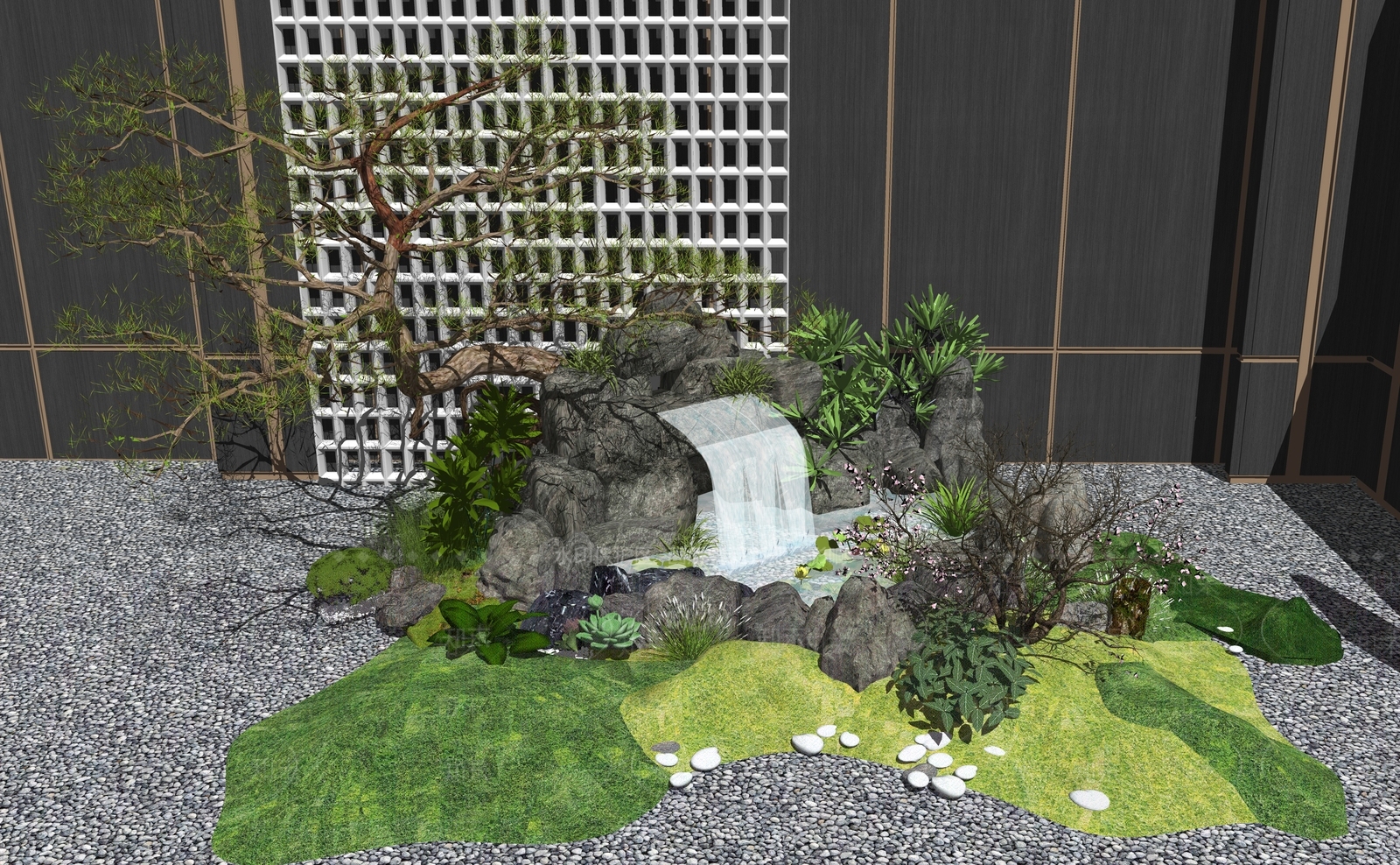 现代新中式室内景观SU模型下载【ID:1202140616】