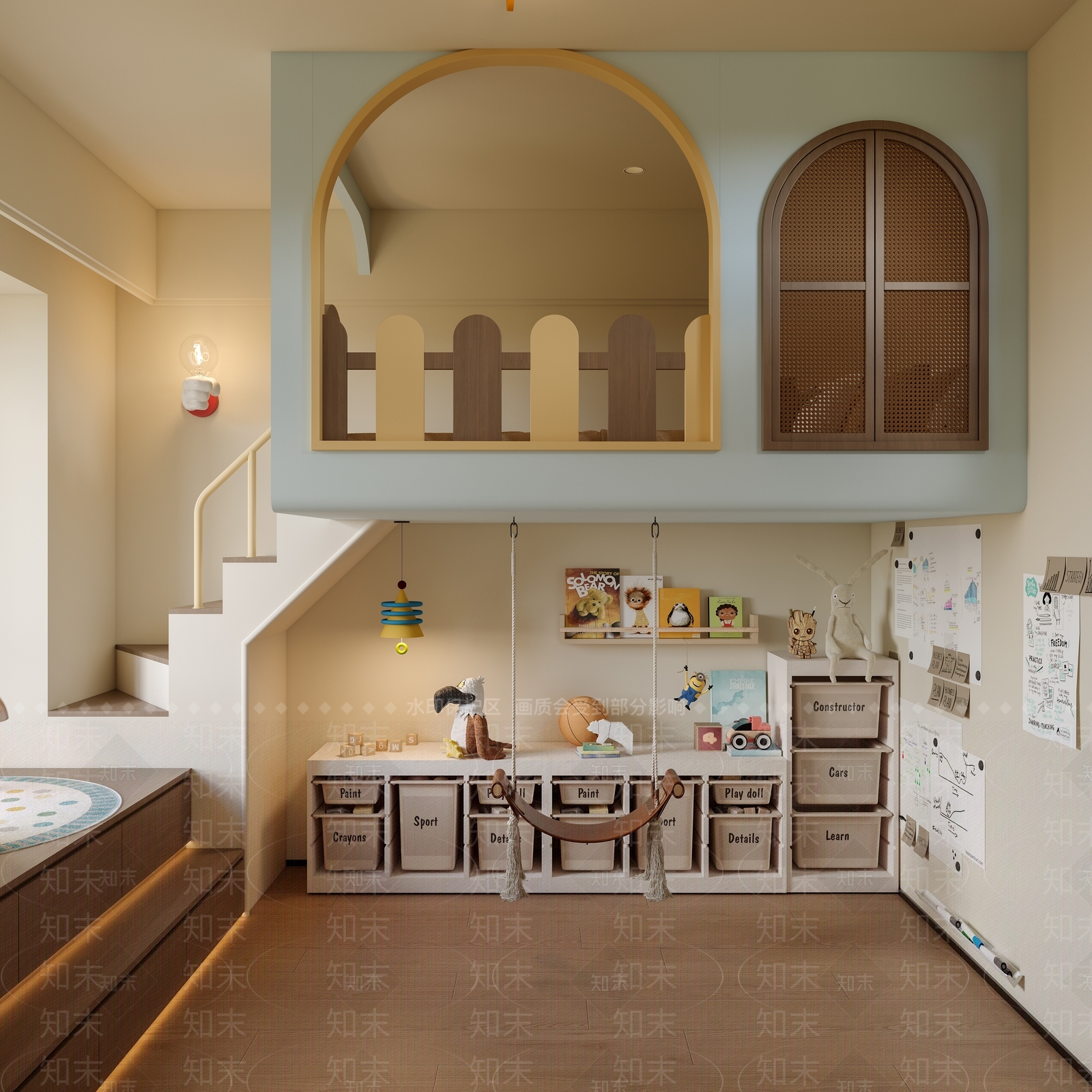 现代复古通用儿童房3D模型下载【ID:1202143939】