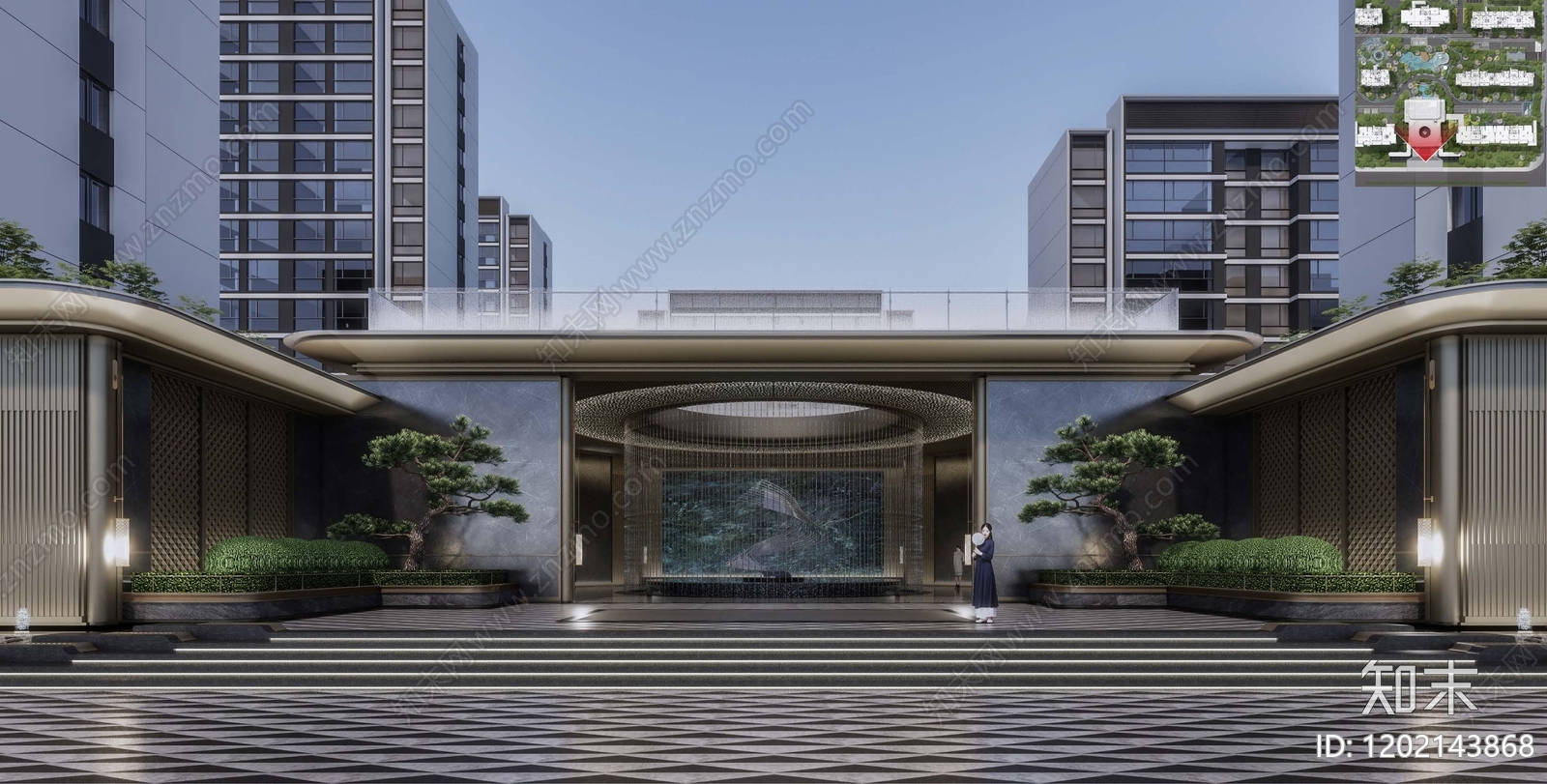 现代新中式小区景观下载【ID:1202143868】
