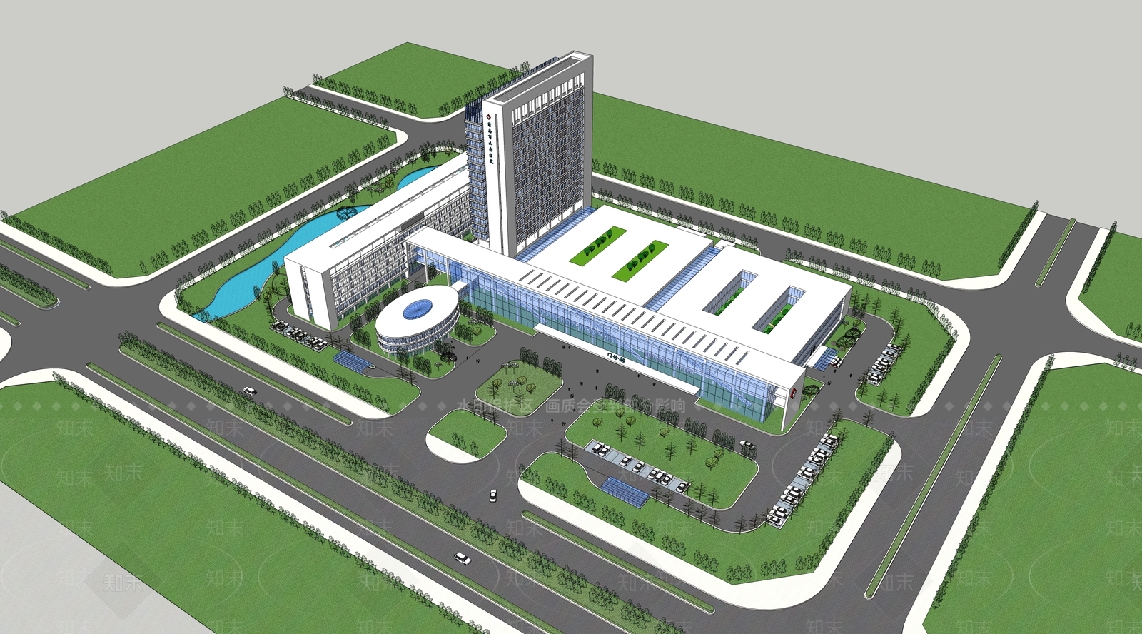现代医院建筑SU模型下载【ID:1202154677】