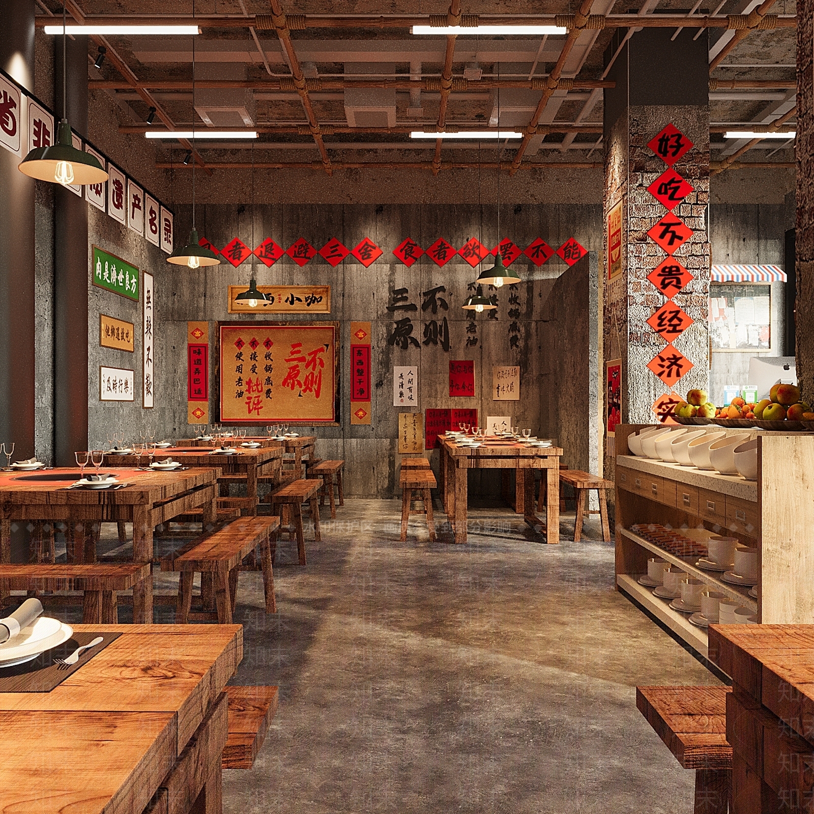 工业火锅店3D模型渲染效果图