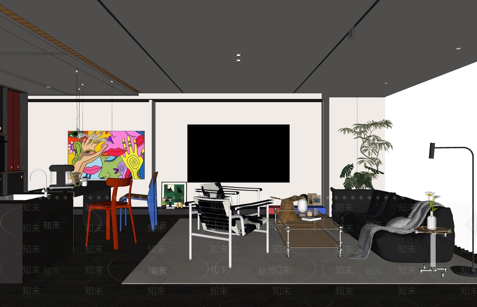 黑色多人沙发皮沙发SU模型下载【ID:1227482546】