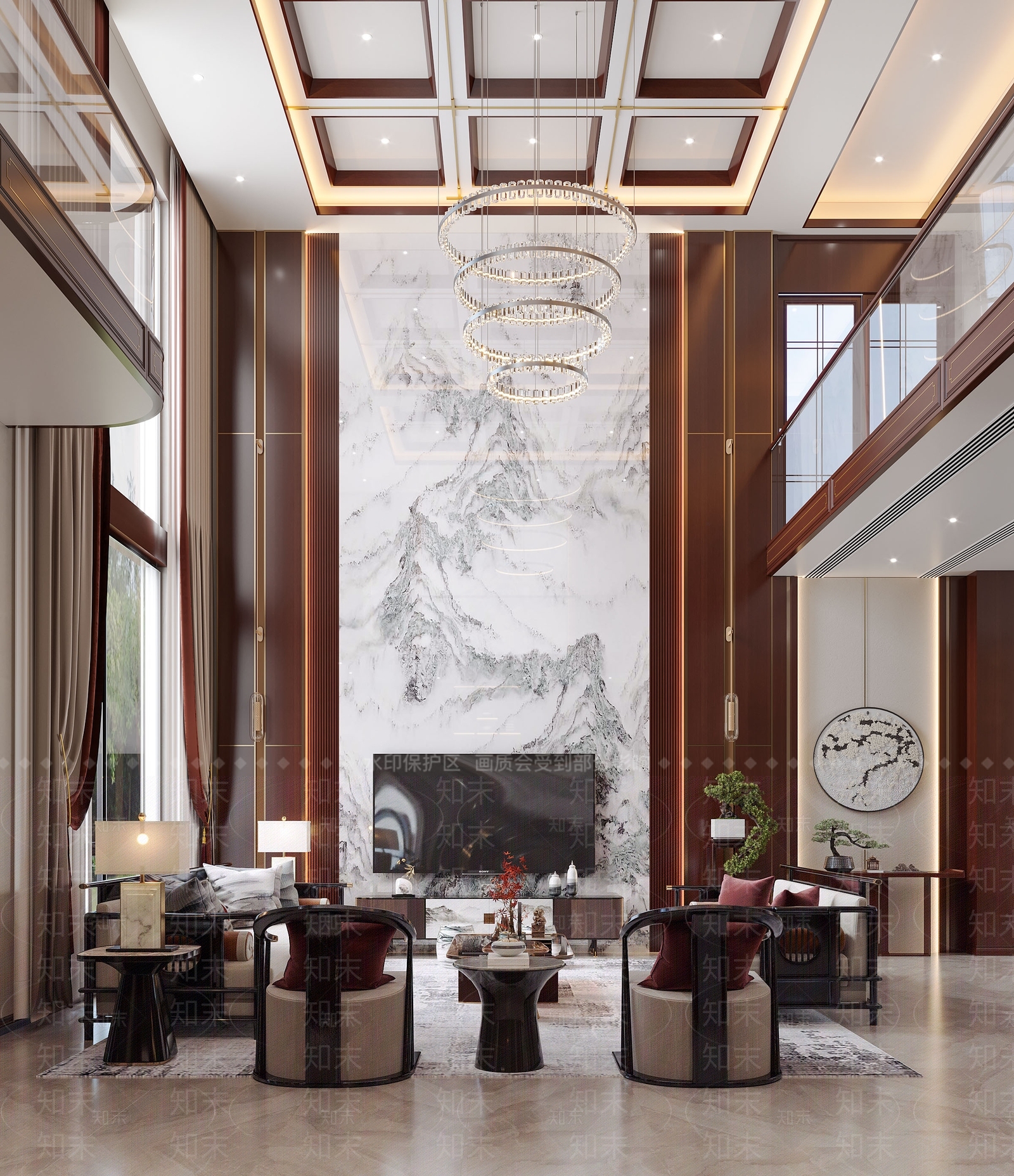 新中式别墅客厅3D模型下载【ID:1202163015】