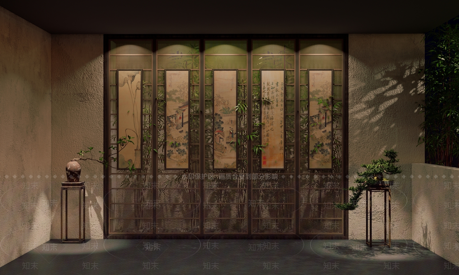 现代新中式屏风SU模型下载【ID:1202163023】