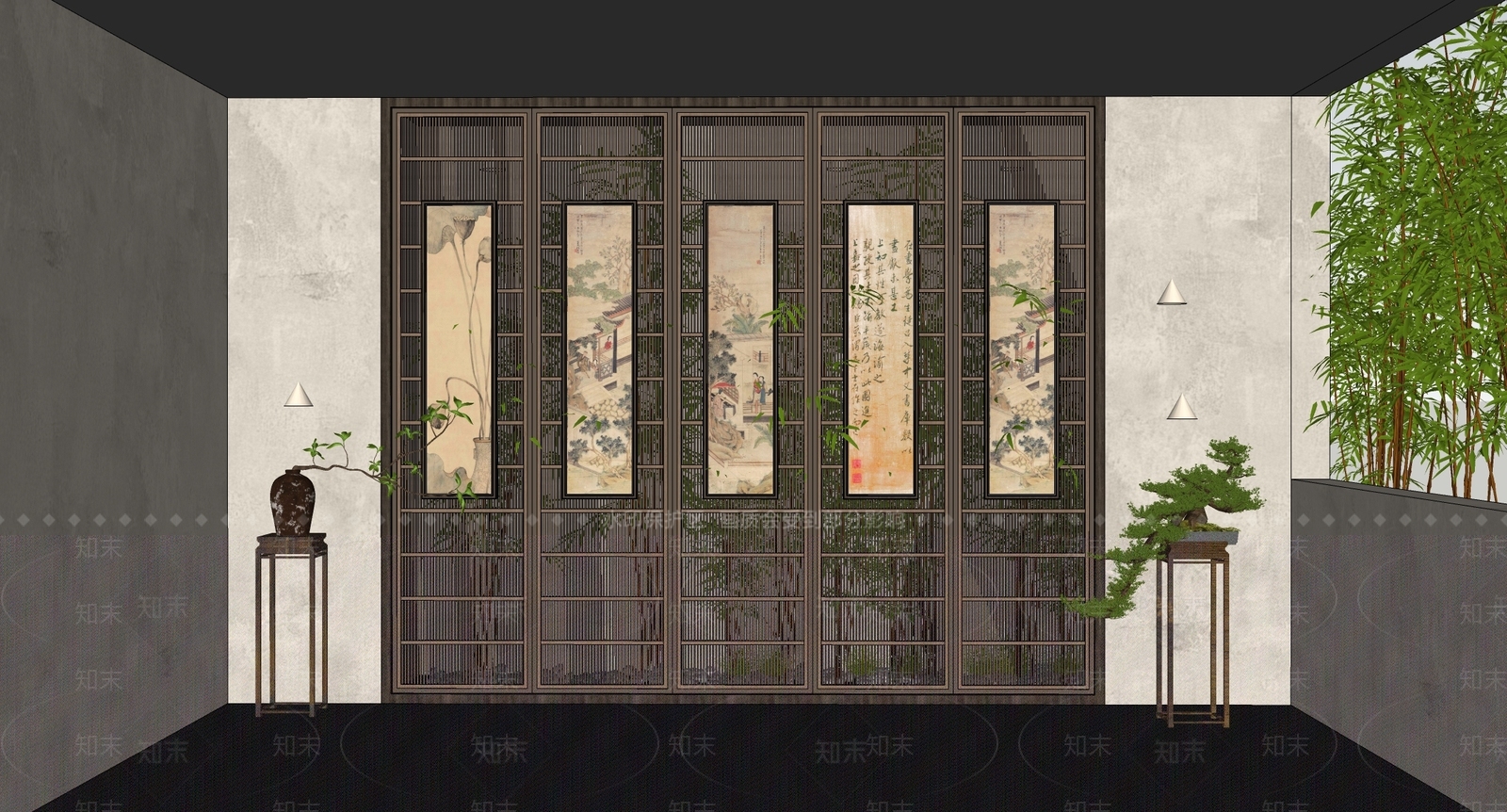 现代新中式屏风SU模型下载【ID:1202163023】