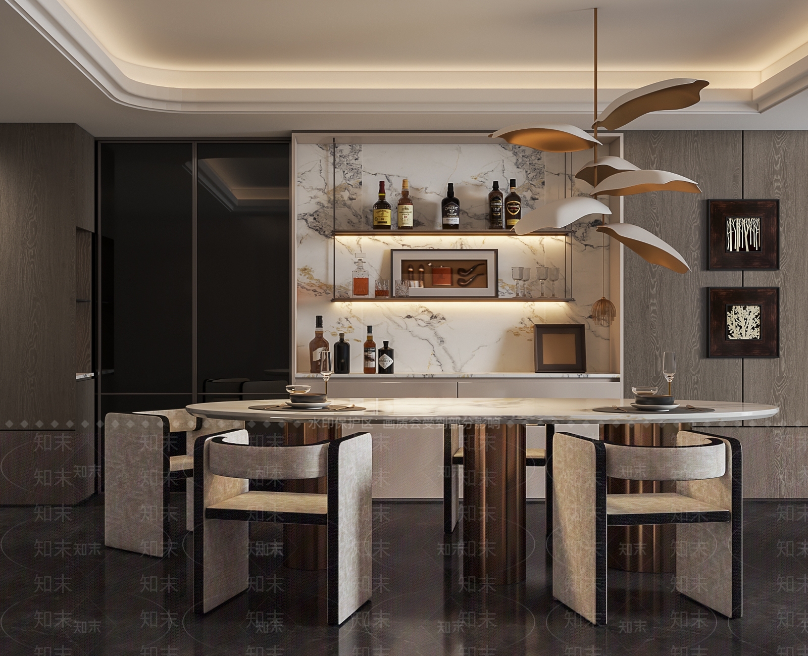 现代轻奢别墅餐厅3D模型下载【ID:1202176930】