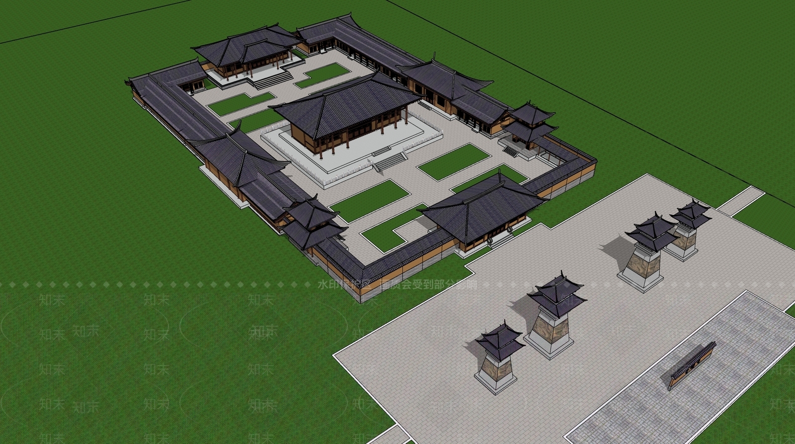 中式新中式古建筑SU模型下载【ID:1202182361】