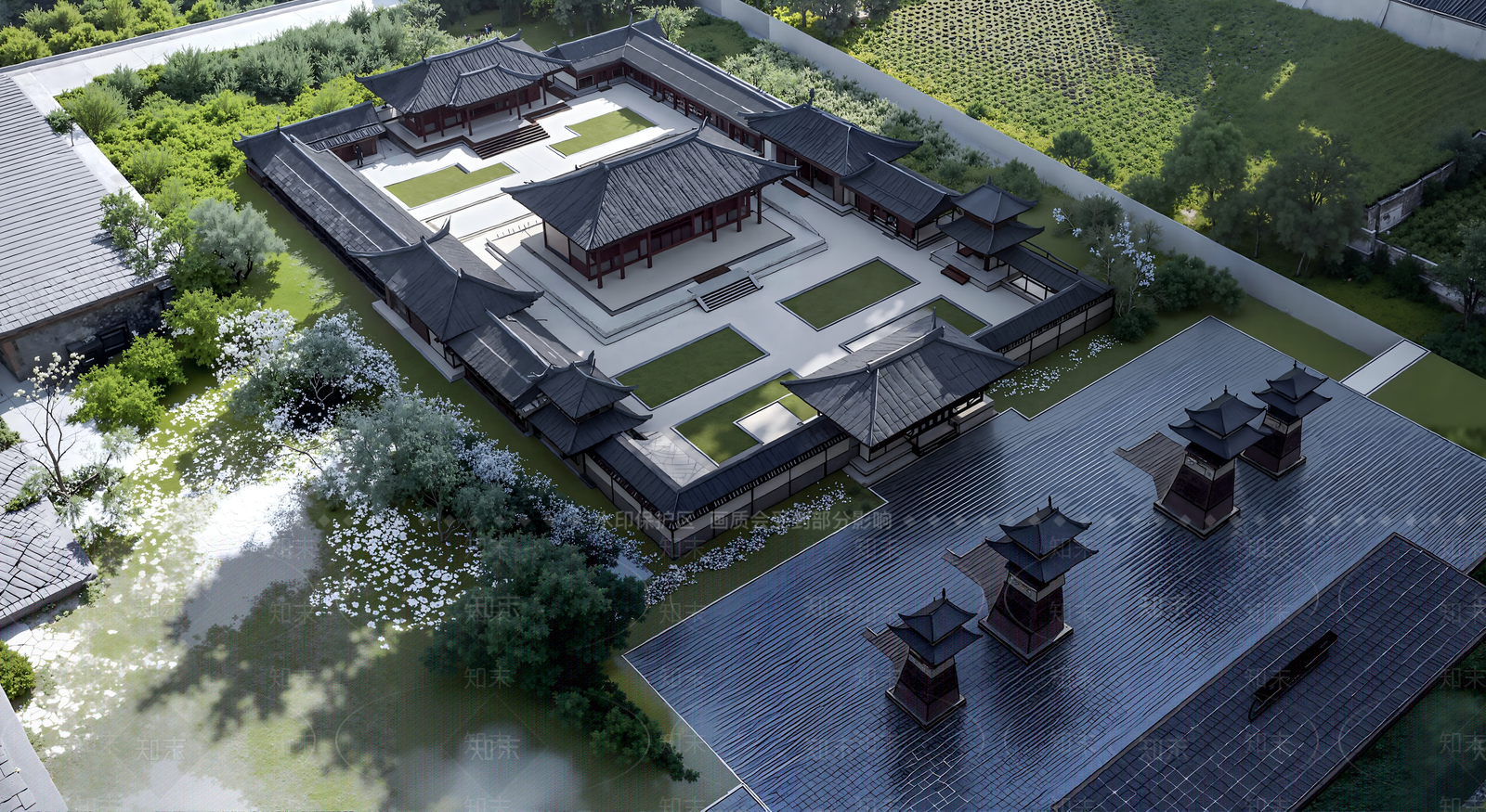 中式新中式古建筑SU模型下载【ID:1202182361】
