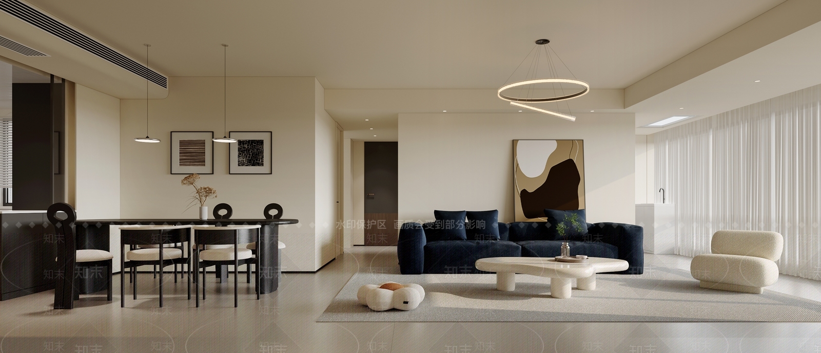 现代奶油家居客厅3D模型下载【ID:1202188337】