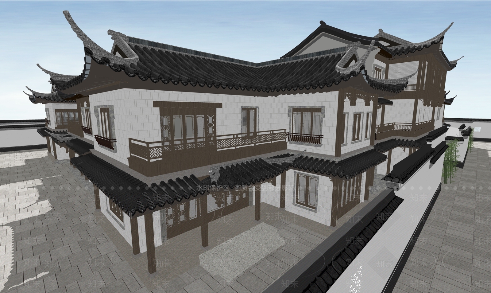 新中式中式四合院SU模型下载【ID:1202191508】