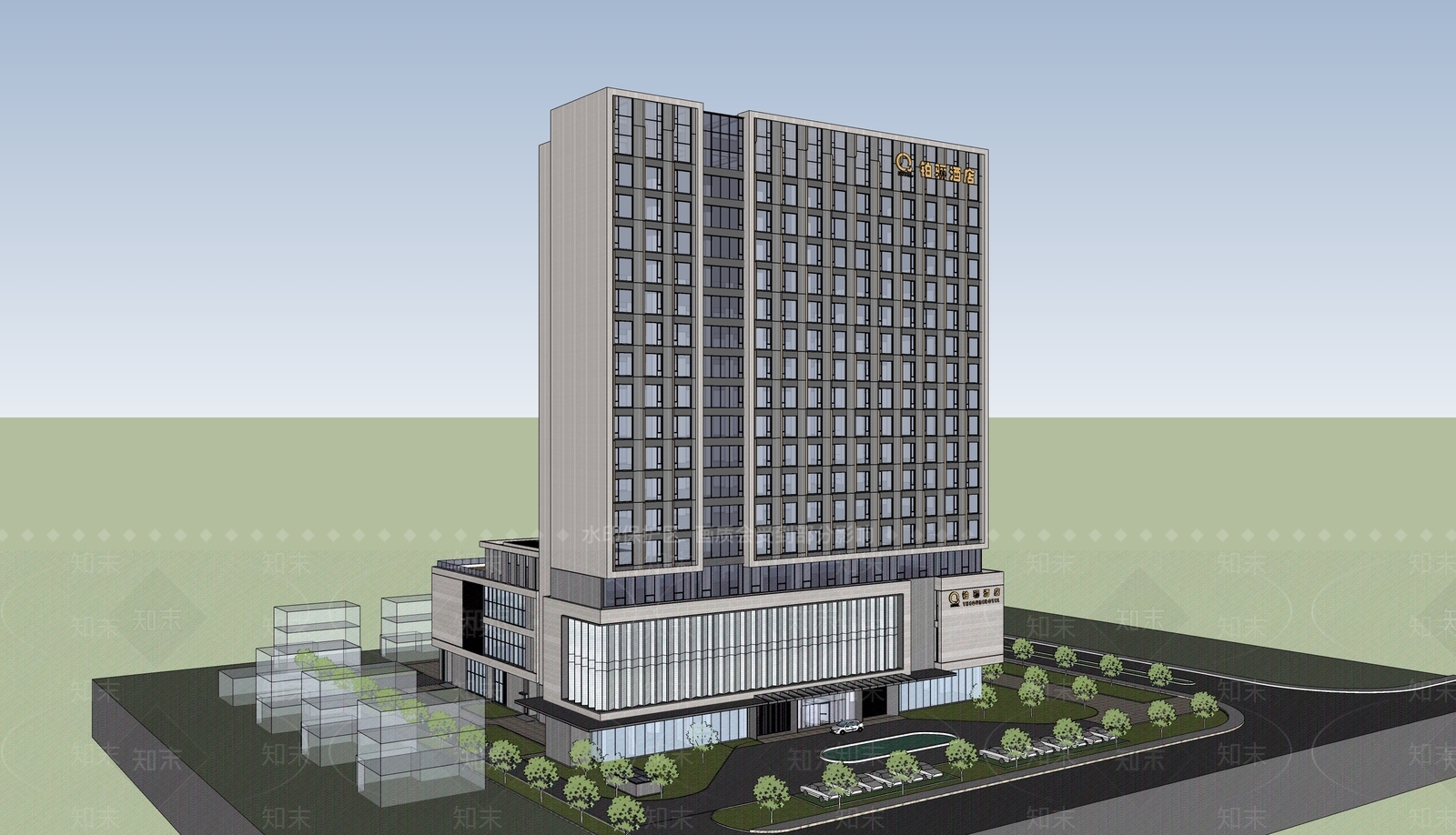 现代酒店建筑SU模型下载【ID:1202196842】