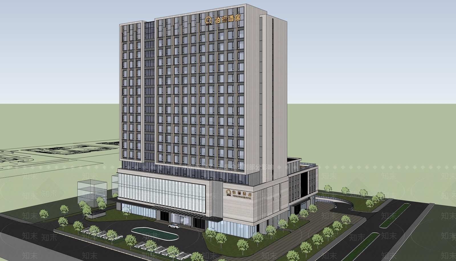 现代酒店建筑SU模型下载【ID:1202196842】