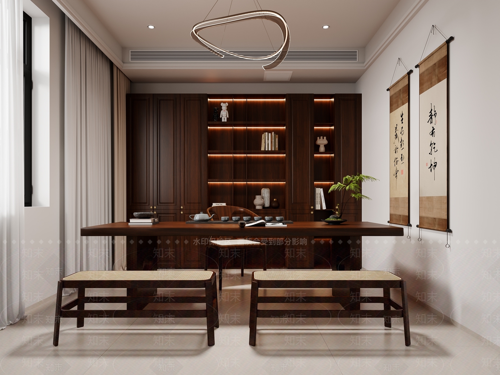 现代新中式书房3D模型下载【ID:1202199675】