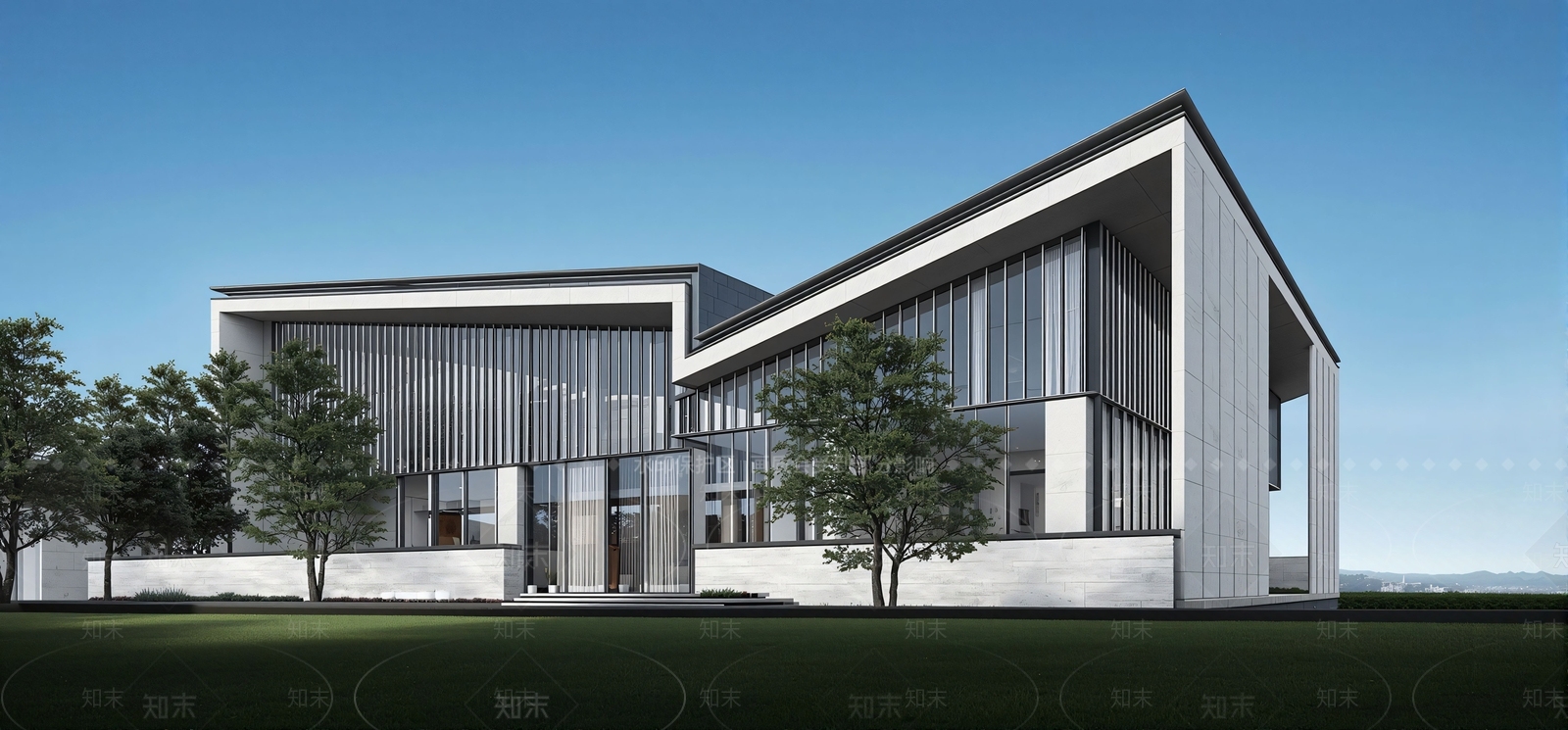 现代售楼处建筑SU模型下载【ID:1202202355】