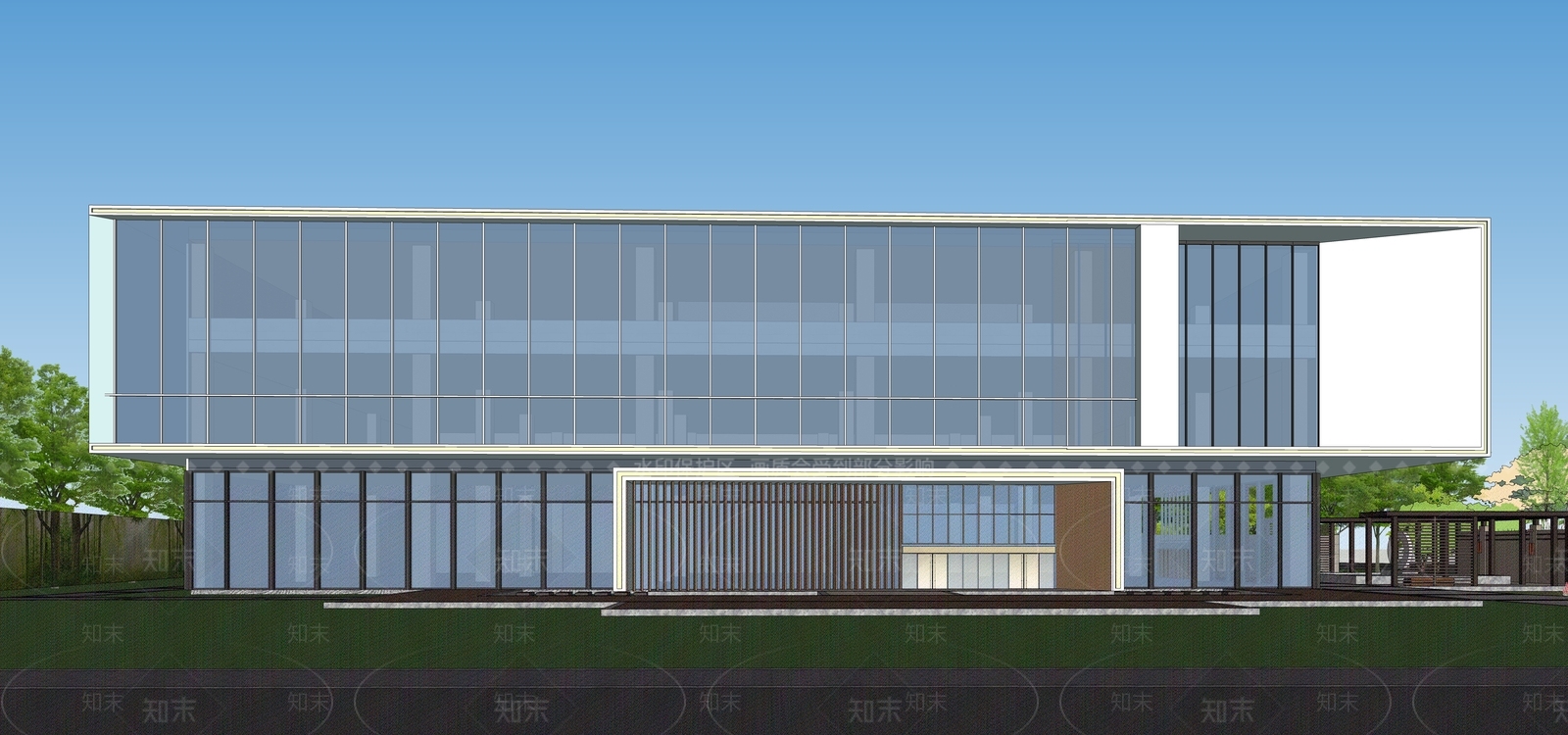 现代售楼处建筑SU模型下载【ID:1202203691】