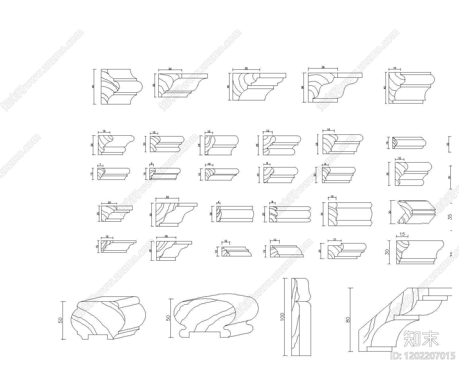 欧式装饰线条施工图下载【ID:1202207015】