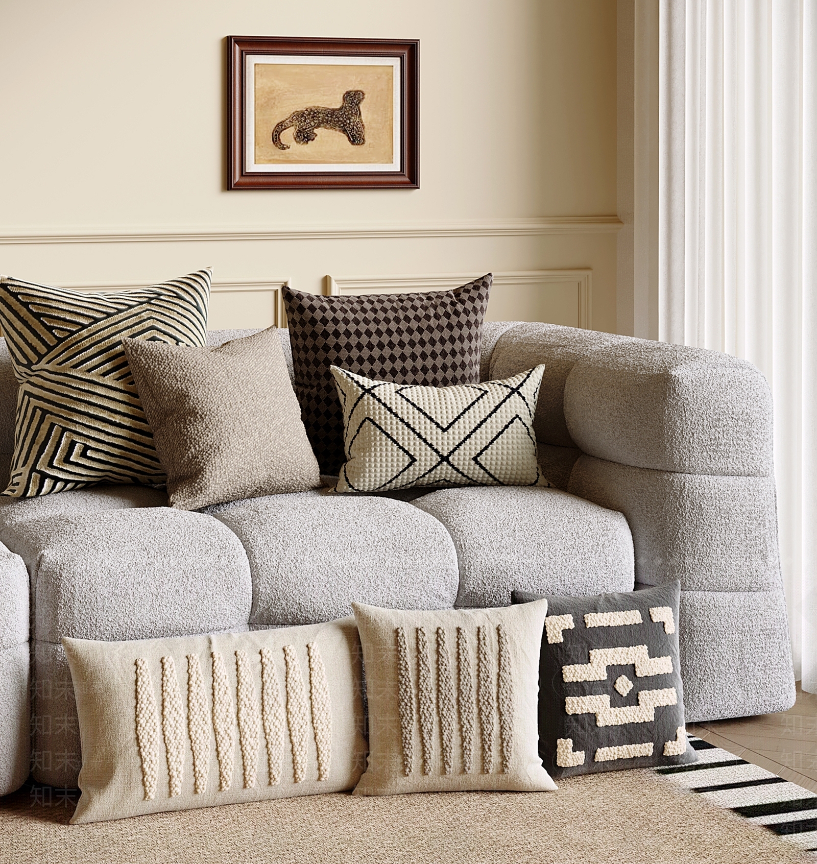 法式奶油抱枕3D模型下载【ID:1202208636】