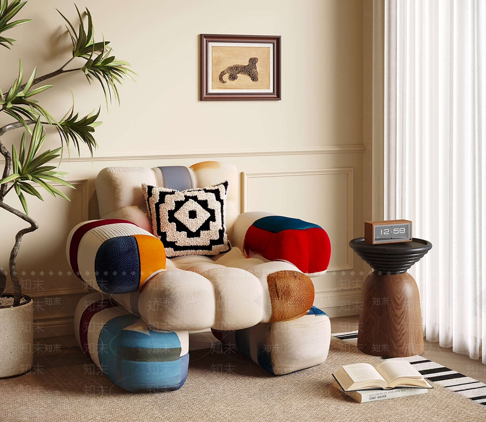 中古复古单人沙发3D模型下载【ID:1202208823】