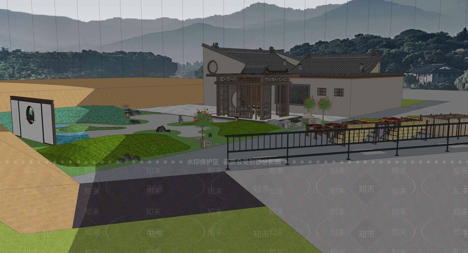 现代新中式乡村庭院SU模型下载【ID:1202221994】