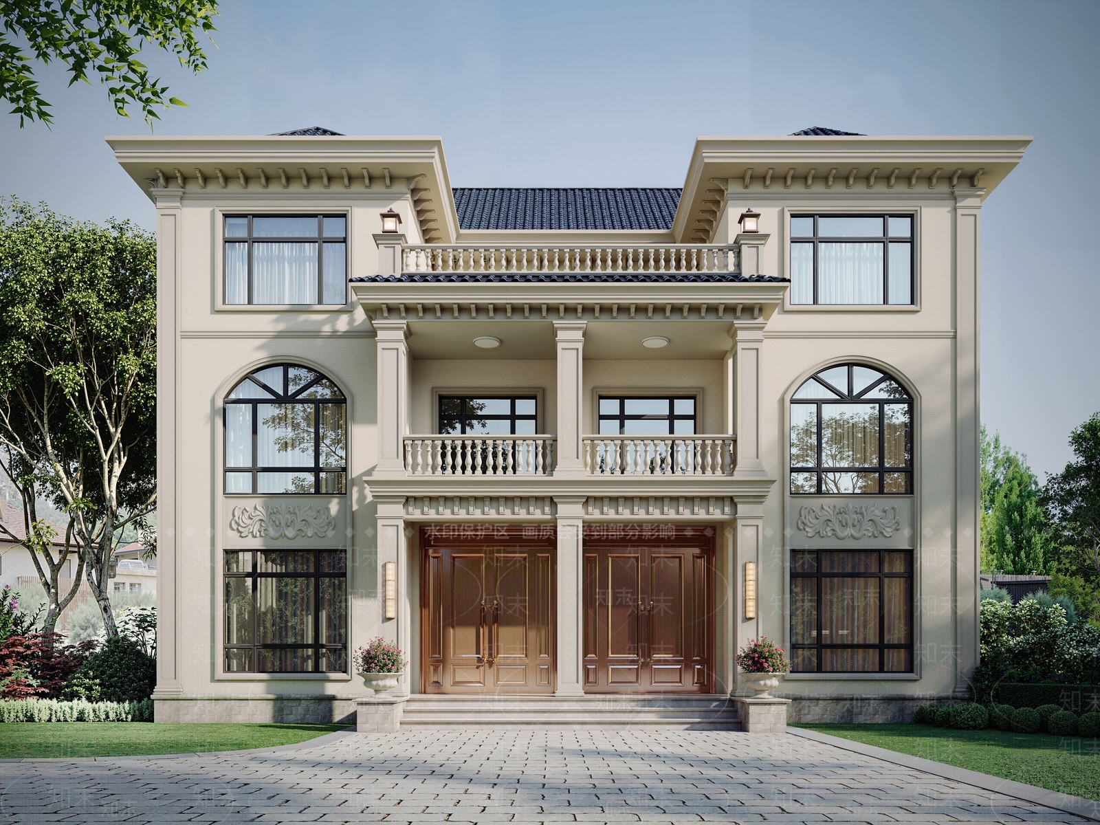 欧式简欧别墅外观3D模型下载【ID:1202222797】