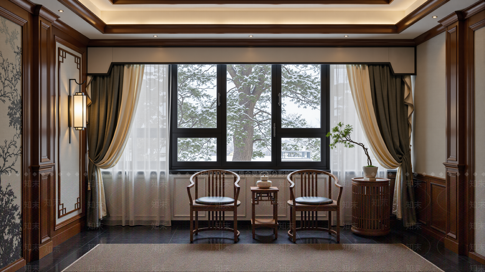 新中式中式窗帘SU模型下载【ID:1202237324】