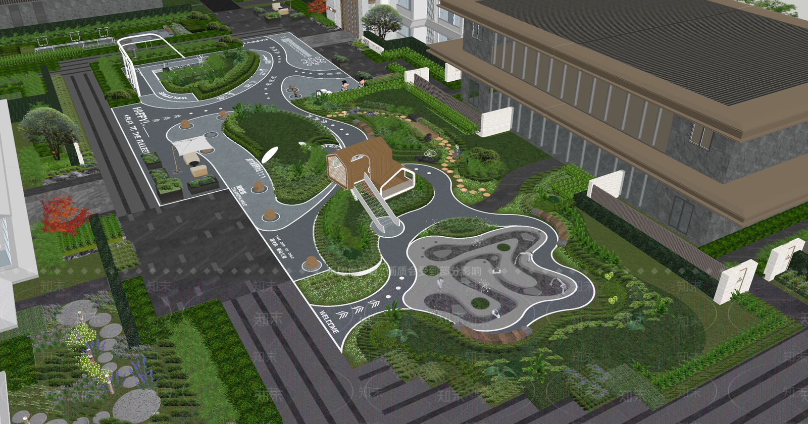 现代小区景观SU模型下载【ID:1202226900】