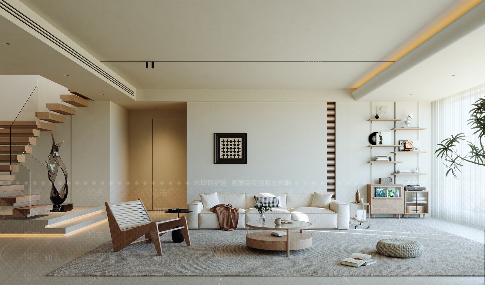 现代原木家居客厅3D模型下载【ID:1202232234】