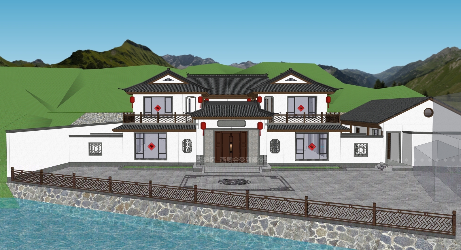 新中式中式四合院SU模型下载【ID:1202234086】
