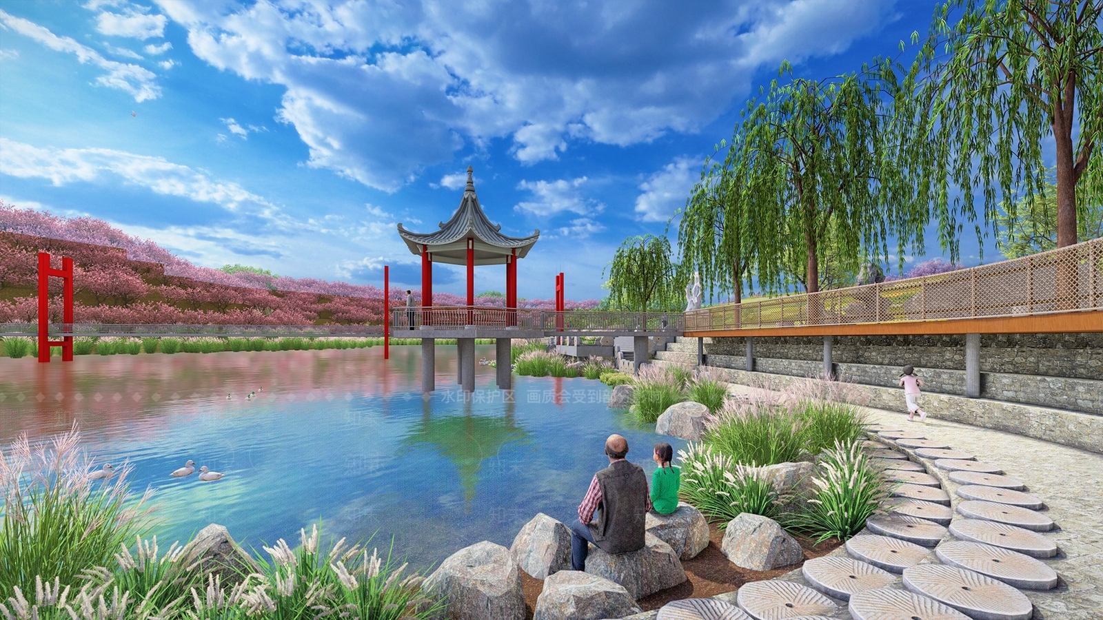 中式现代滨水景观SU模型下载【ID:1202235355】