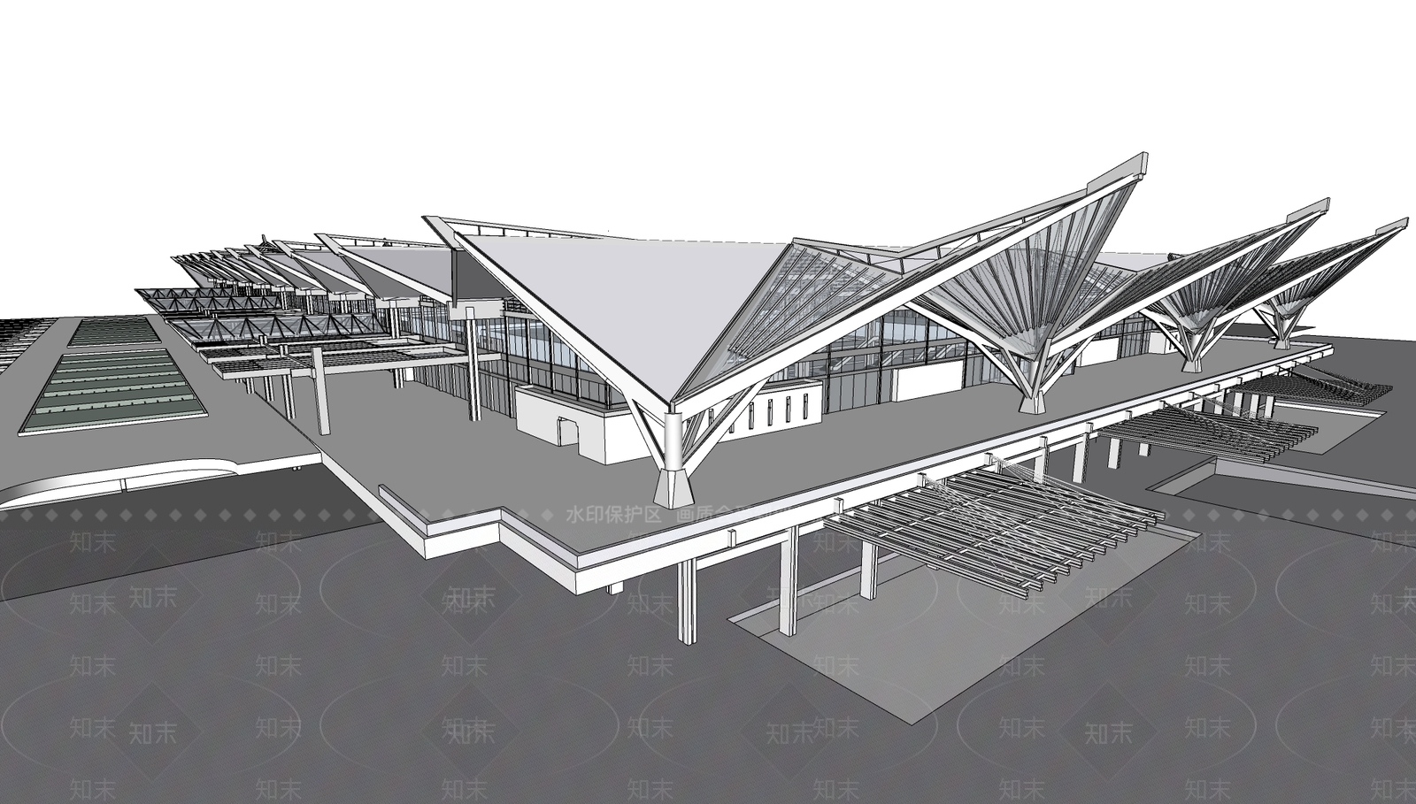现代火车站SU模型下载【ID:1202236911】