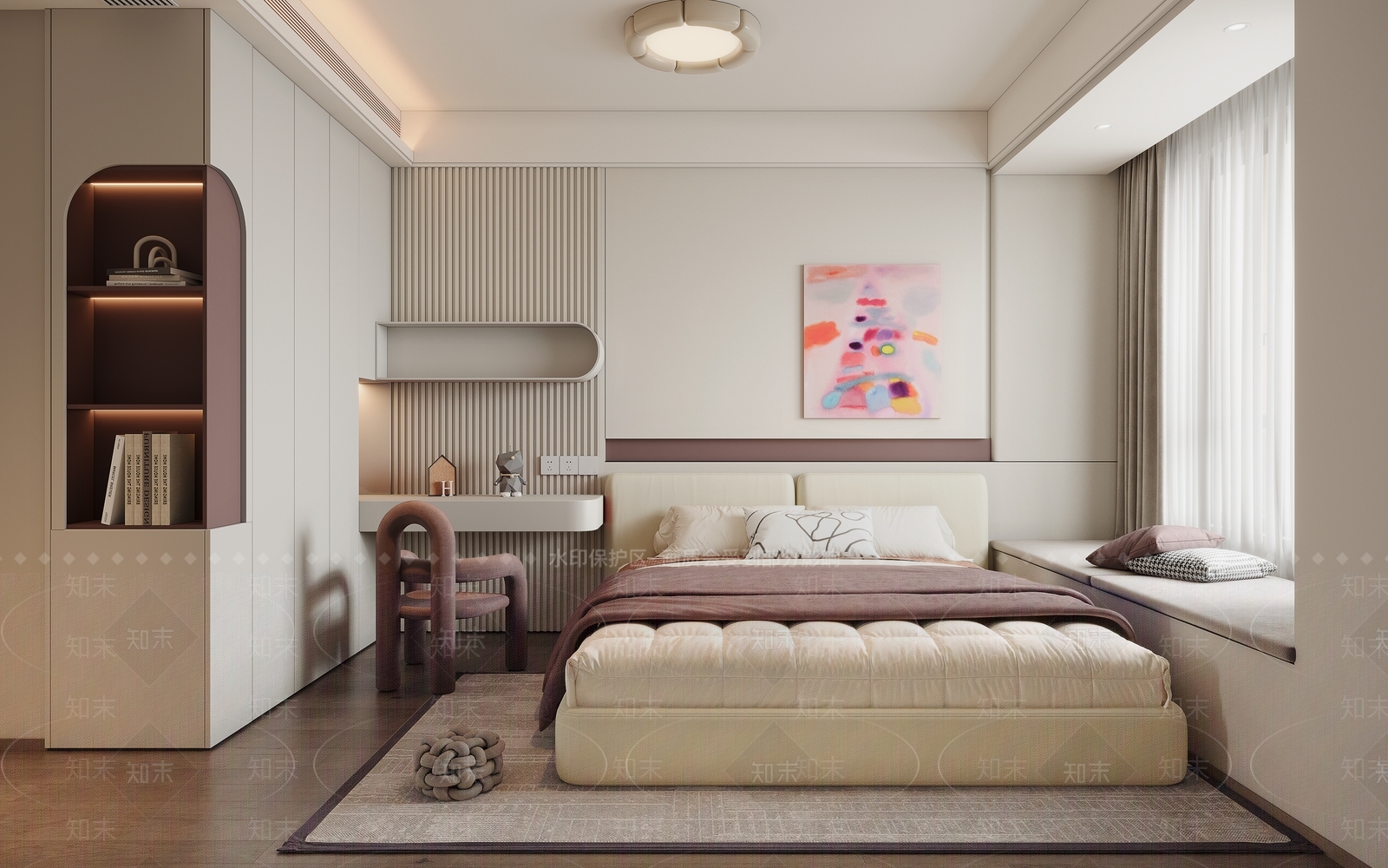 现代奶油女孩房3D模型下载【ID:1202240391】