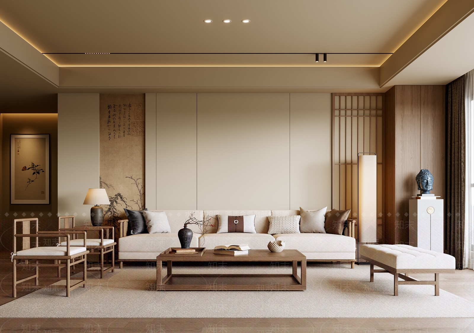 新中式中式宋式客厅3D模型下载【ID:1202243251】