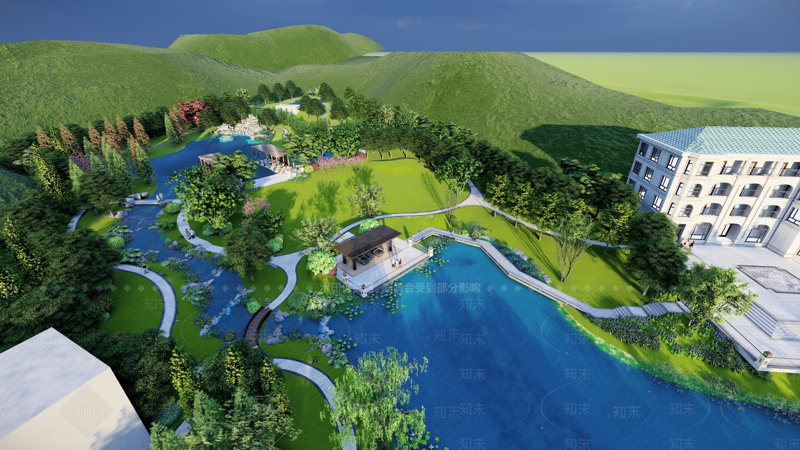 现代别墅庭院SU模型下载【ID:1202246304】