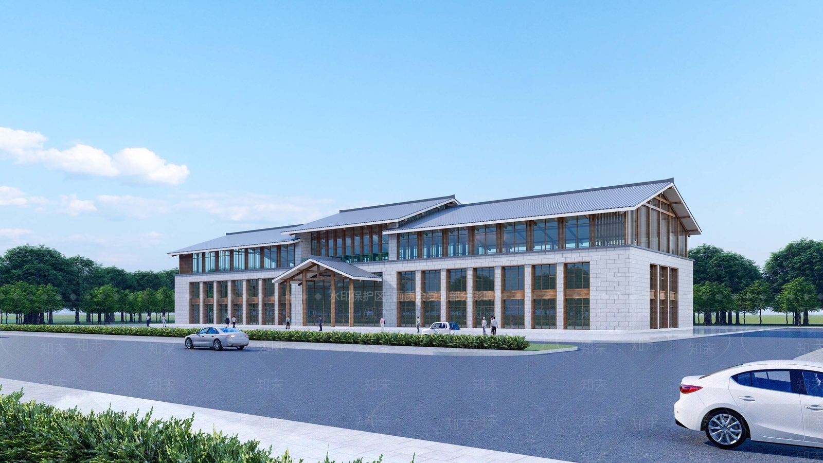 新中式办公楼SU模型下载【ID:1202246711】