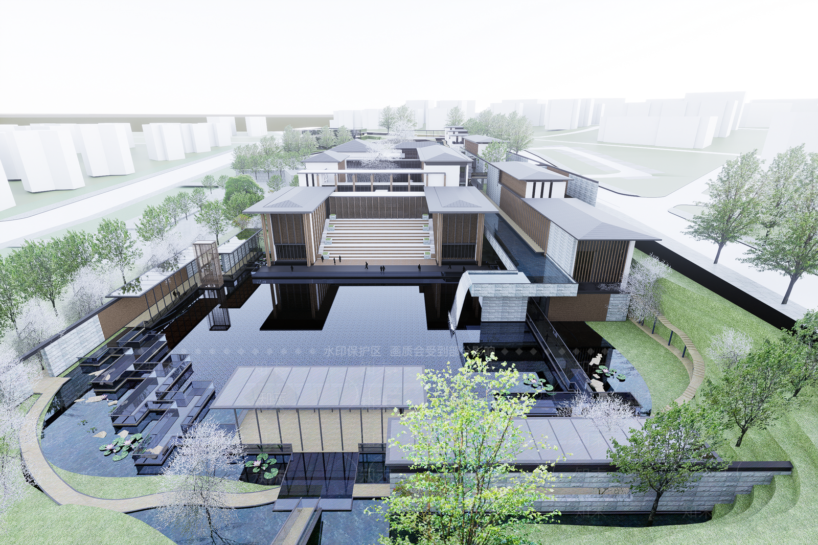 新中式售楼处建筑SU模型下载【ID:1202249609】