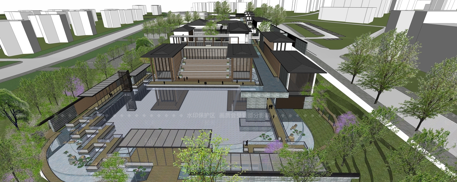新中式售楼处建筑SU模型下载【ID:1202249609】