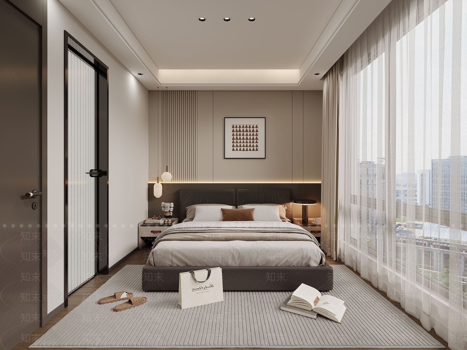 现代黑白灰卧室3D模型下载【ID:1202251231】_知末3d模型网