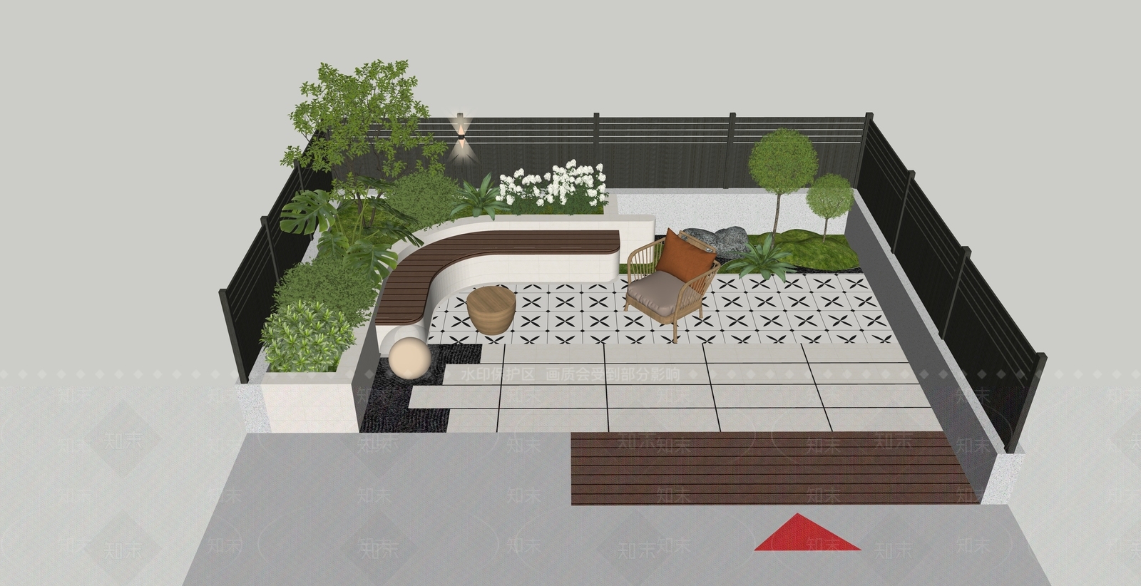 现代中古屋顶花园SU模型下载【ID:1202253131】