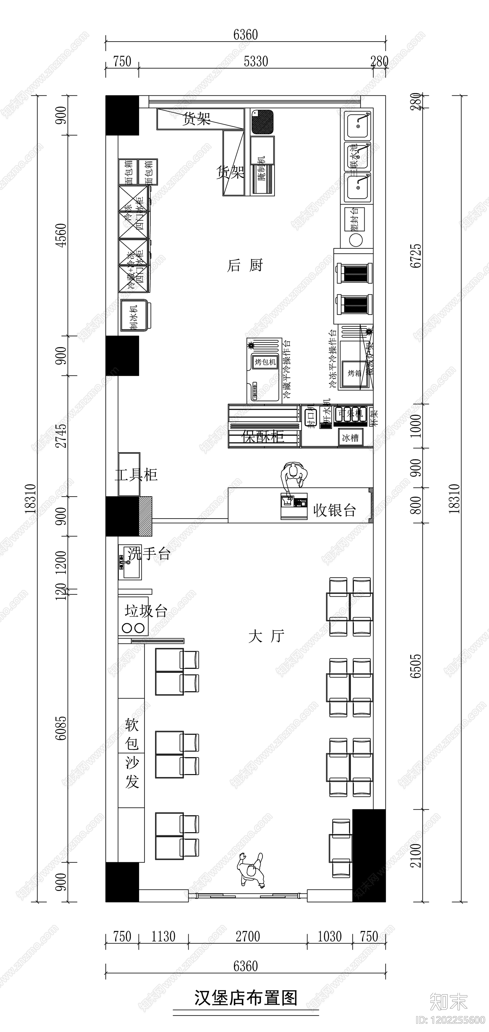 现代简约快餐店施工图下载【ID:1202255600】