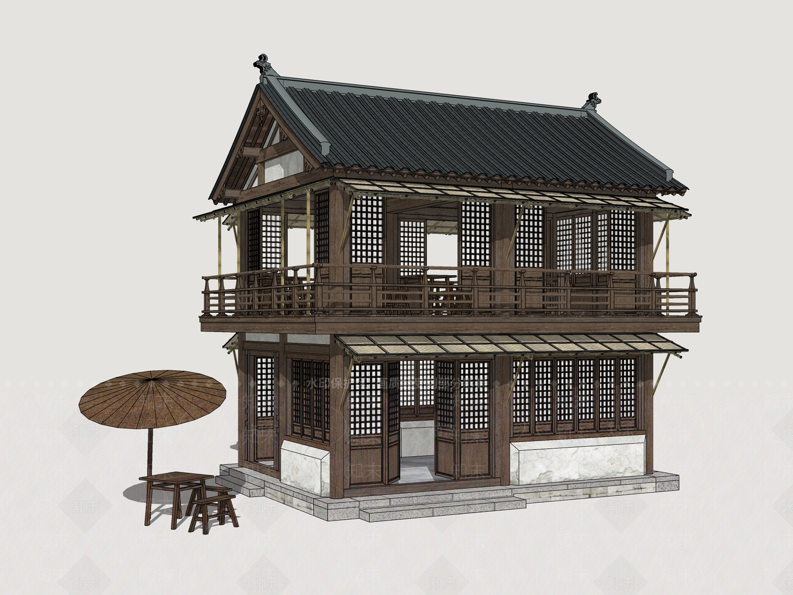 新中式中式乡村民房SU模型下载【ID:1202259355】