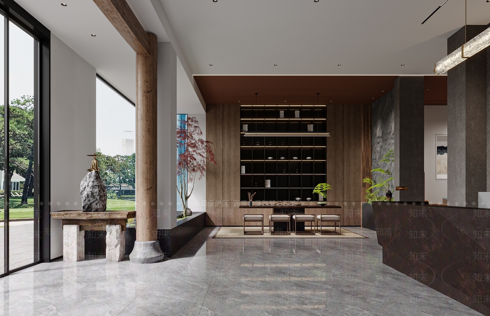 现代新中式办公大厅3D模型下载【ID:1202267309】