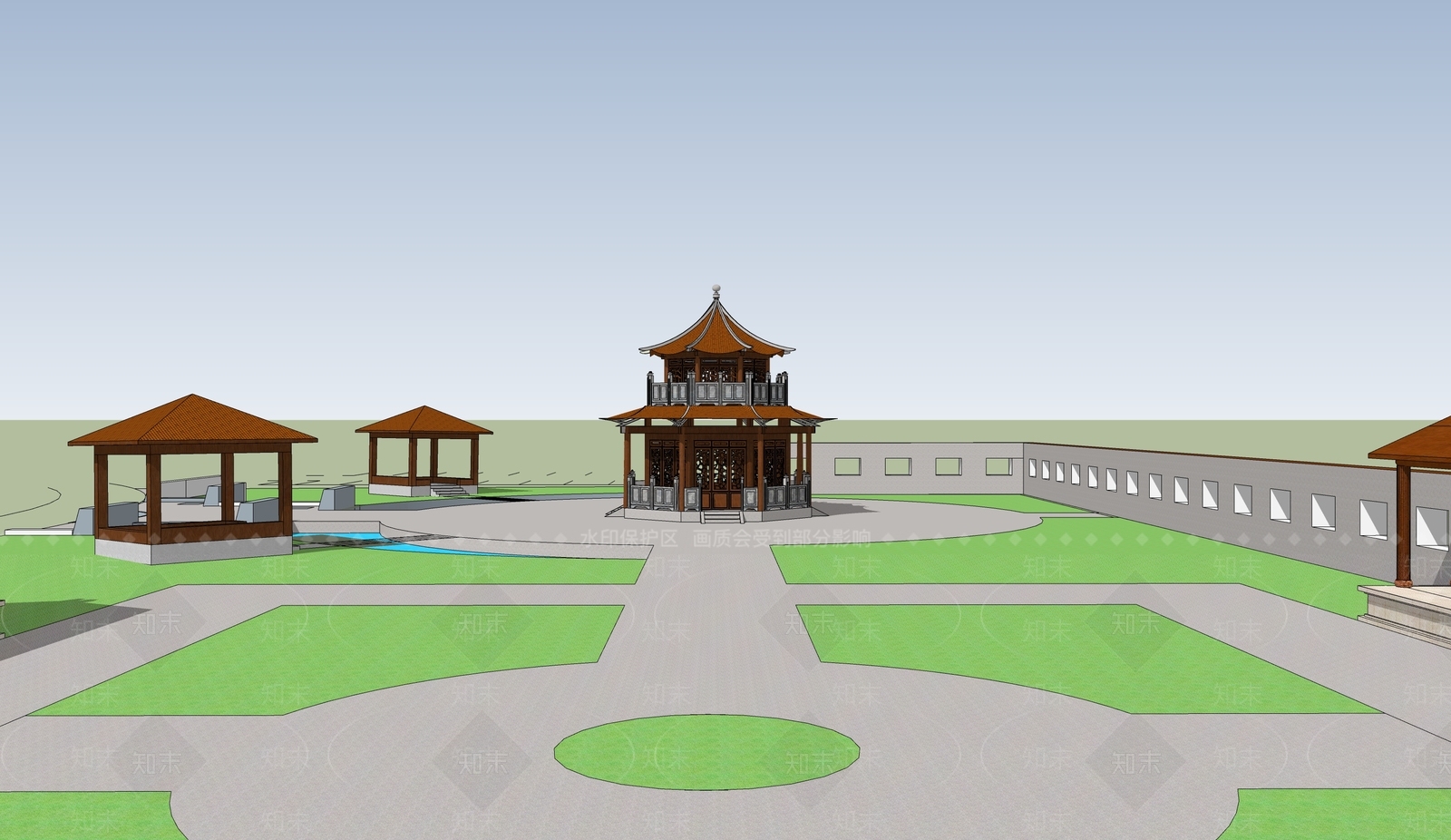 中式古建筑SU模型下载【ID:1202476368】
