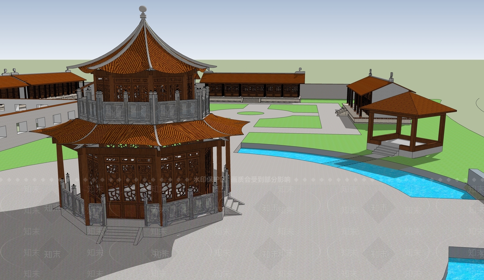 中式古建筑SU模型下载【ID:1202476368】