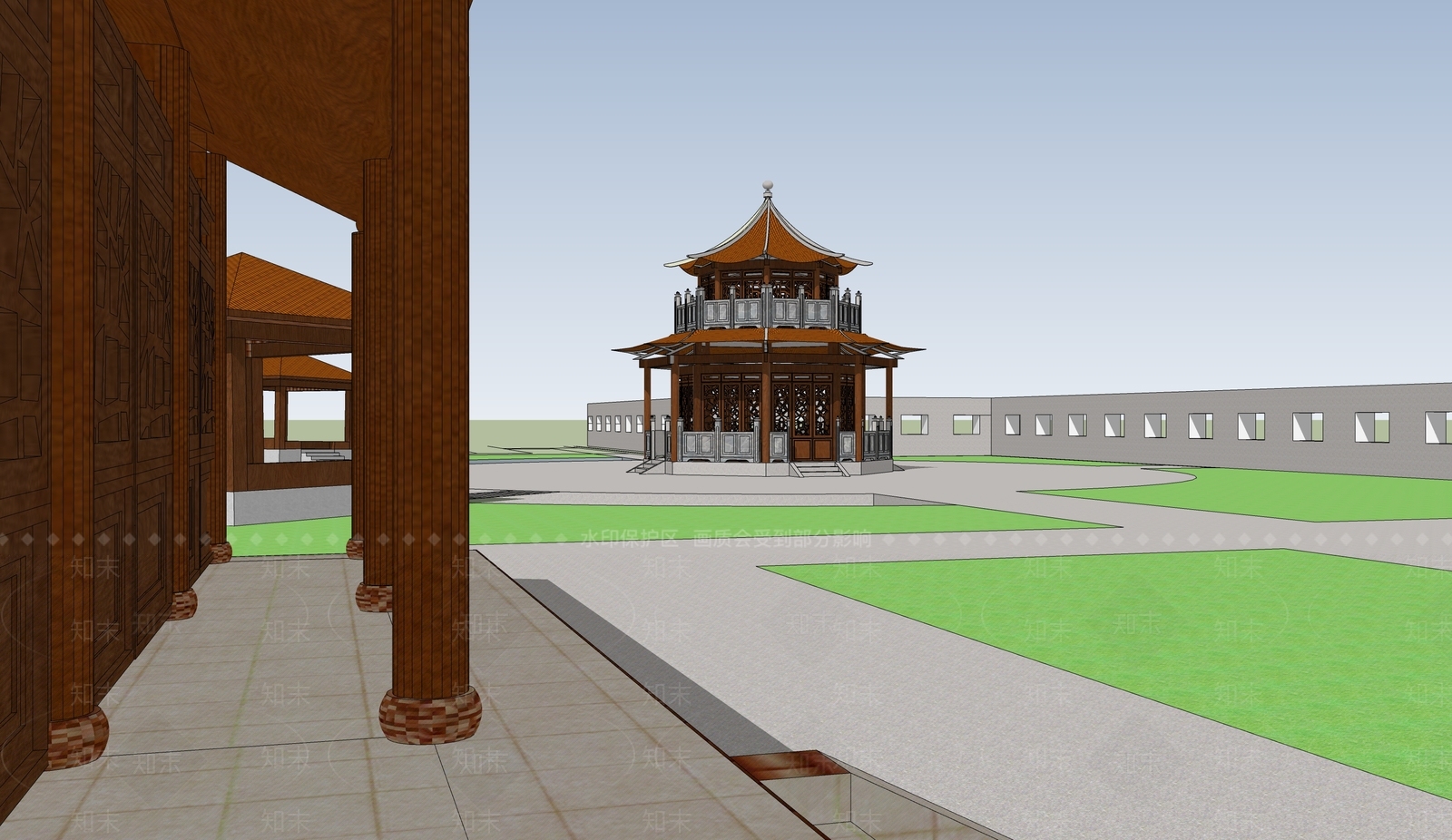 中式古建筑SU模型下载【ID:1202476368】