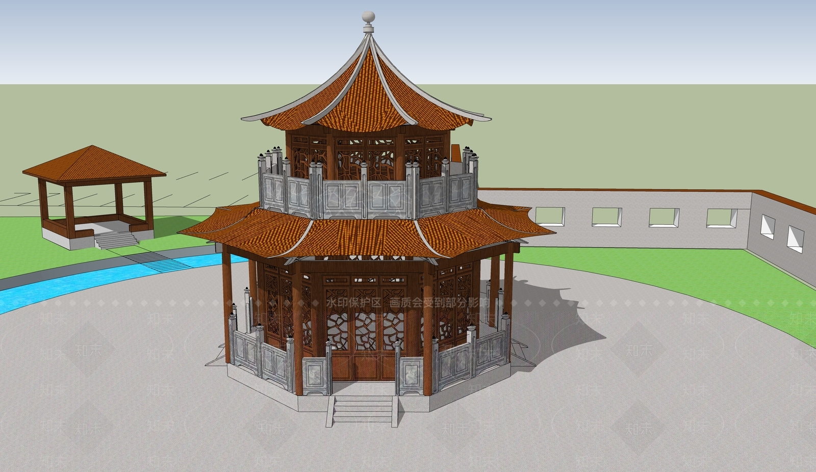 中式古建筑SU模型下载【ID:1202476368】