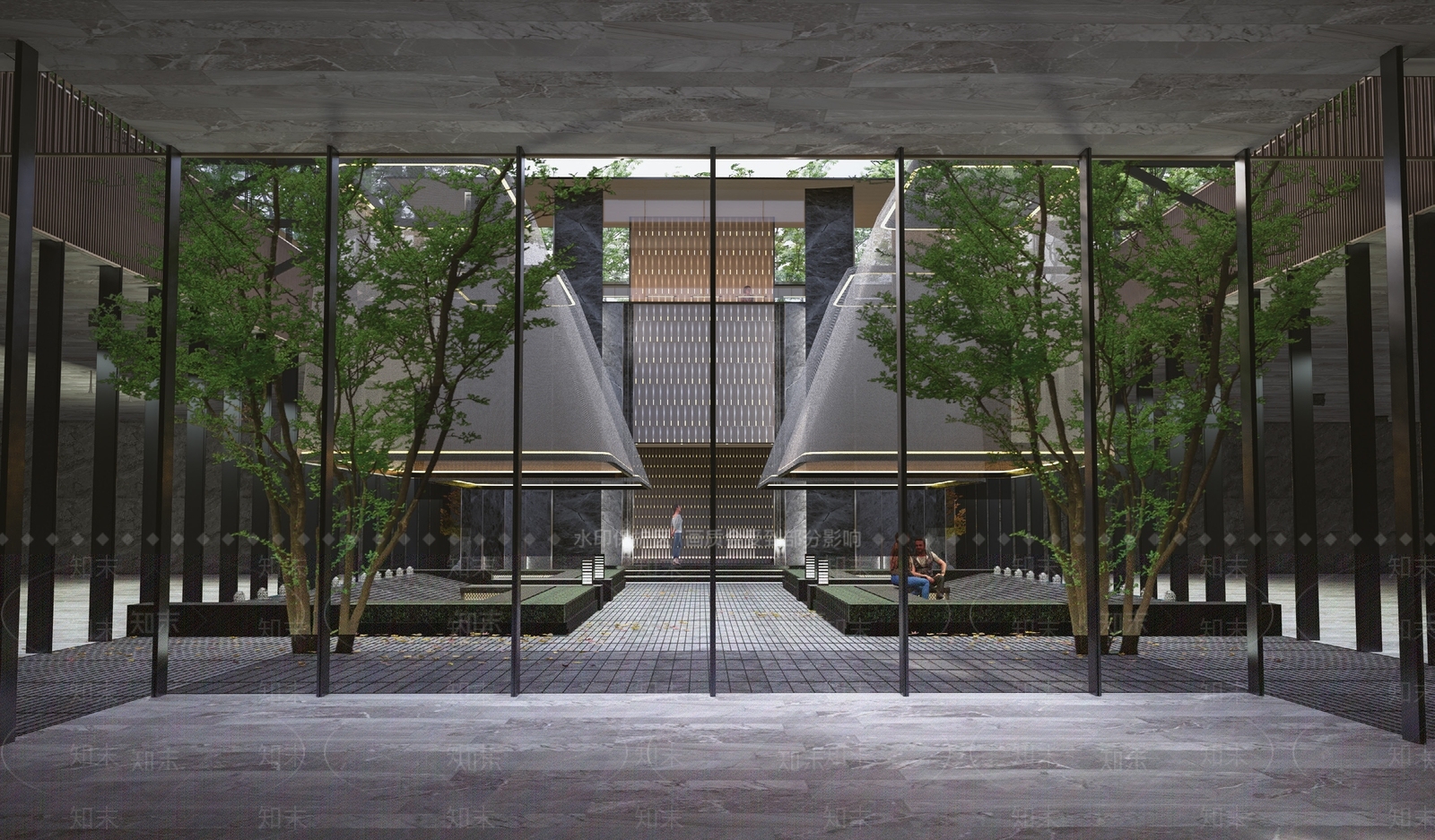 现代轻奢住宅区景观SU模型下载【ID:1202823734】