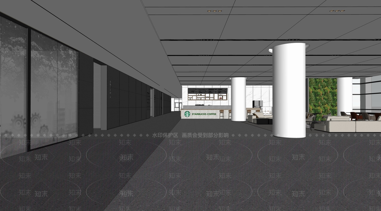 现代简约办公大堂SU模型下载【ID:1202282461】
