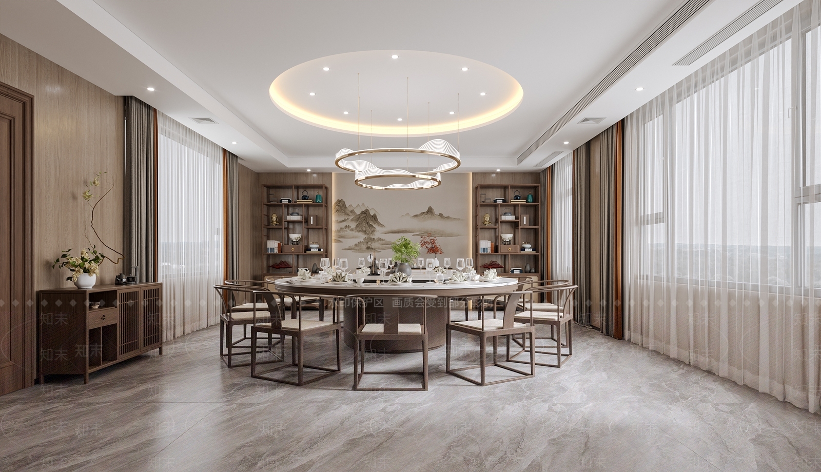 现代新中式茶餐厅3D模型下载【ID:1202284481】