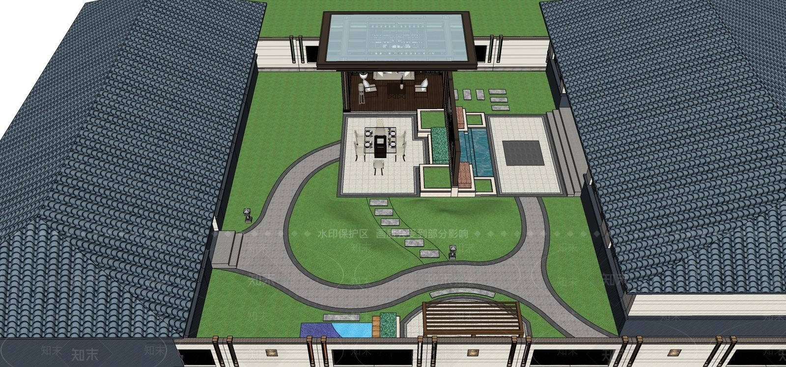 新中式乡村庭院SU模型下载【ID:1202290486】
