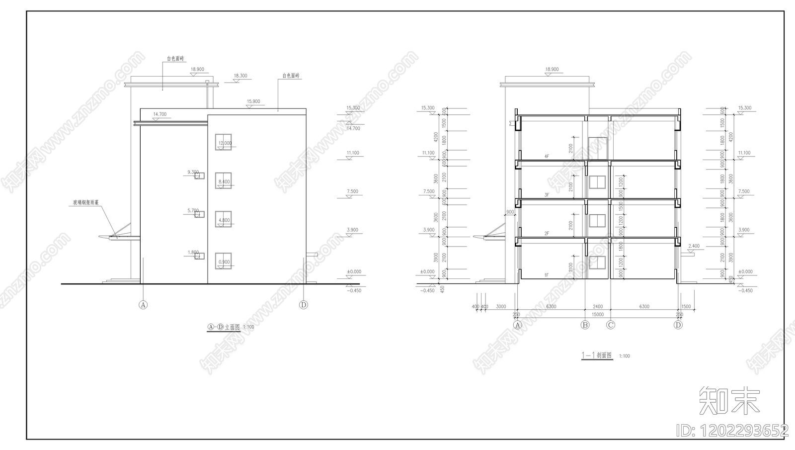 现代产业园建筑cad施工图下载【ID:1202293652】